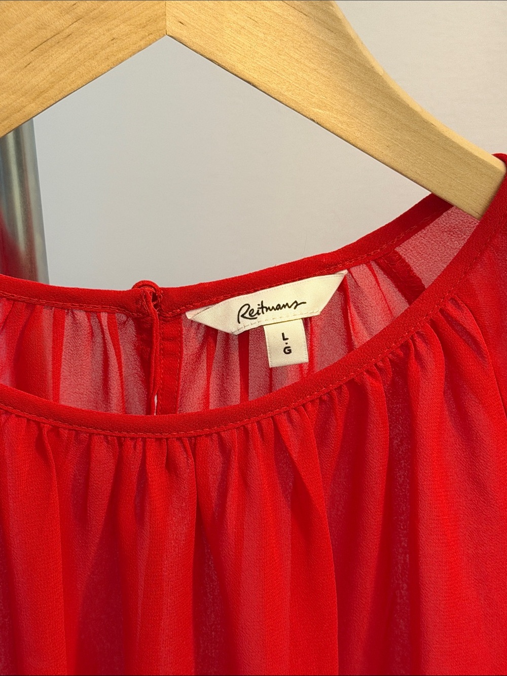 Reitmans Bright Red Ruffled-Sleeve Blouse - Picture 2 of 9